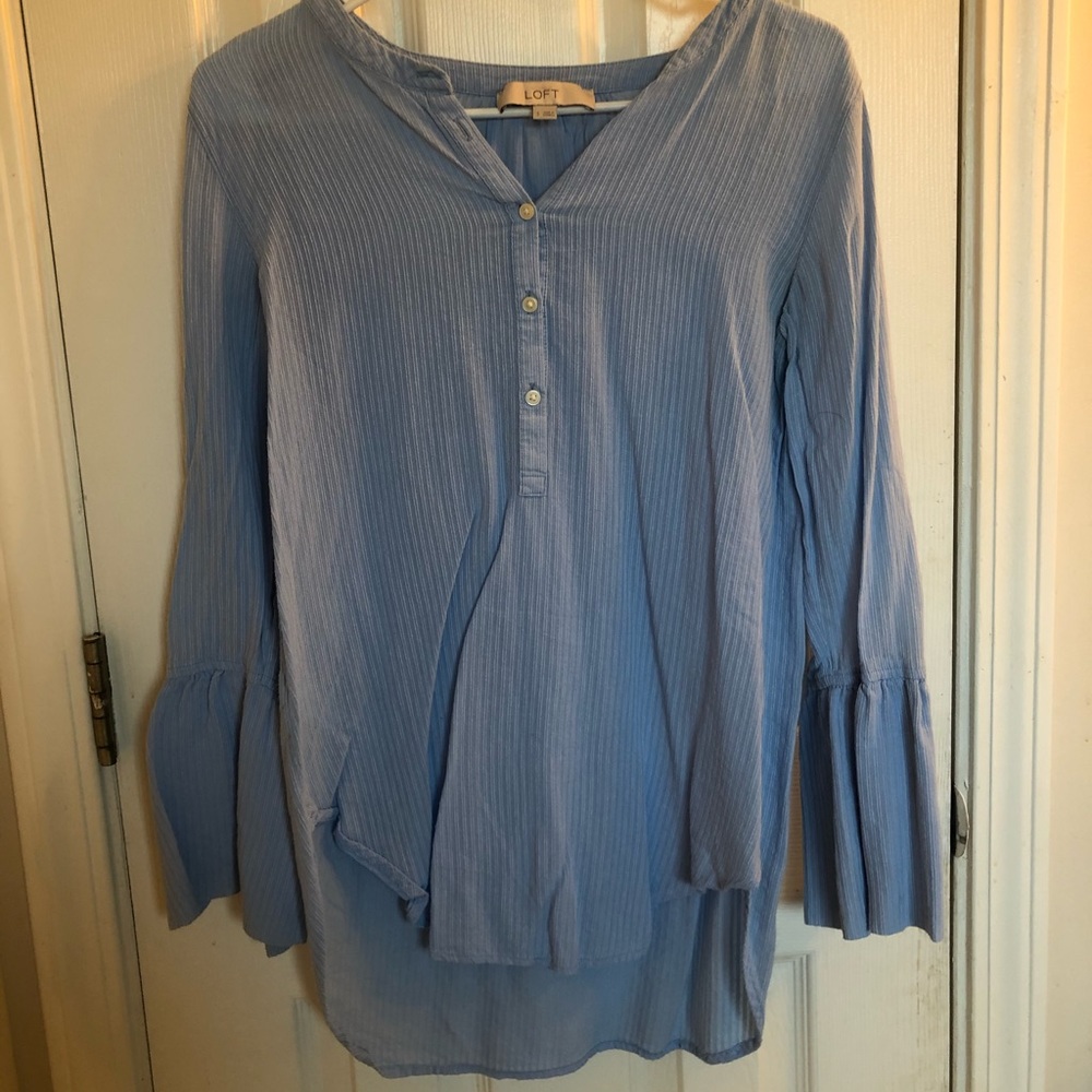 Loft Light Blue Blouse with Flutter Sleeves